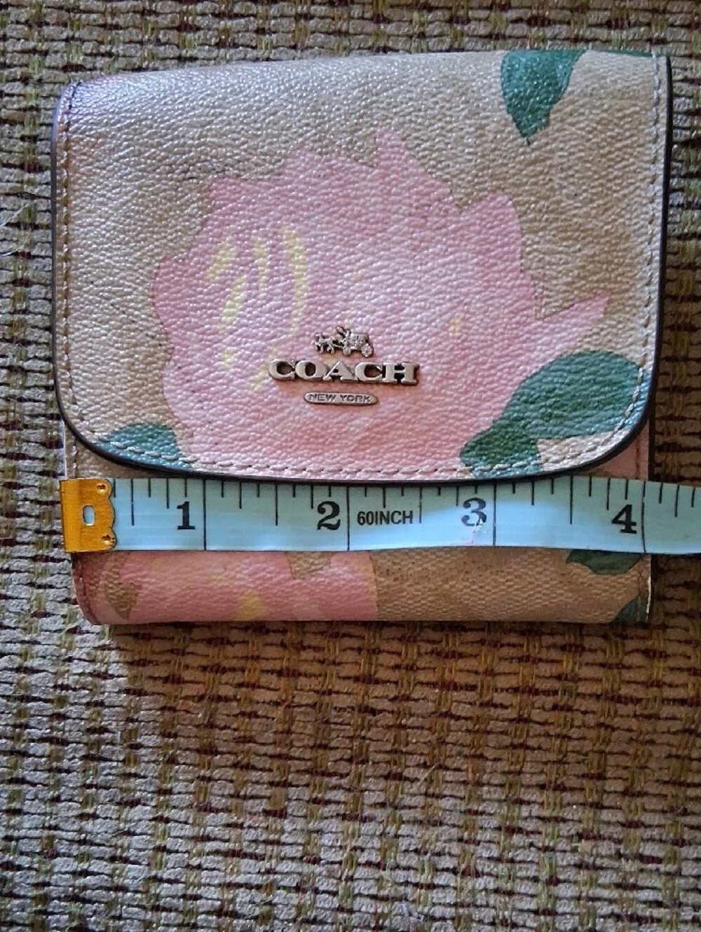 Coach Floral Compact Fold Wallet - Pink & Green